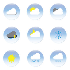 Weather Icons: Diverse set of weather icons, visually representing various atmospheric conditions in clean and minimalist style, perfect for weather applications and forecasts. 