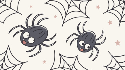Cute cartoon spider character drawing on a web vector illustration
