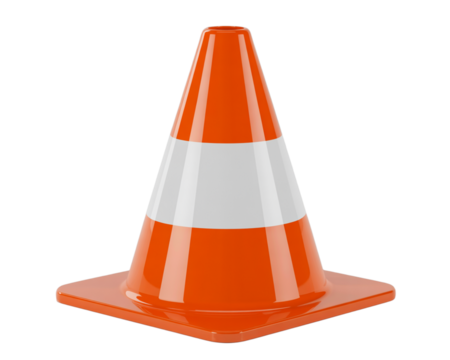 Orange and white striped traffic cone, an isolated symbol of road safety and construction work