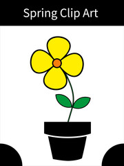 Spring Clip Art On The Pot Vector Illustration