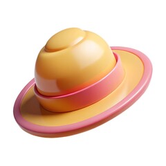 Fototapeta premium Pastel Yellow and Pink Summer Hat: 3D Render, Playful, Bright, and Fun.