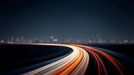 Slow shutter motion blur of city lights in curves