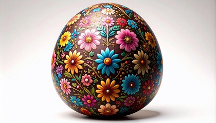 A Dark Chocolate Easter Egg Decorated with Vibrant Floral Design
