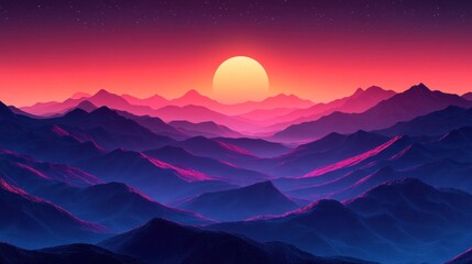 A vibrant sunset over a majestic mountain range.
