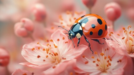 Fototapeta premium Ladybug resting on a delicate blossom.