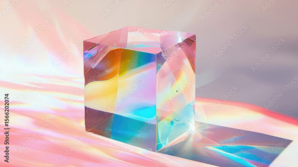 Poster a crystal cube sits atop a table, ideal for use in still life or abstract compositions