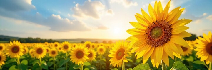 Obraz premium Golden Hour Sunflowers A Breathtaking Field of Vibrant Blooms Unfurling in Summers Golden Sunlight