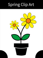 Spring Clip Art On The Pot Vector Illustration
