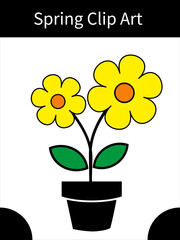 Spring Clip Art On The Pot Vector Illustration