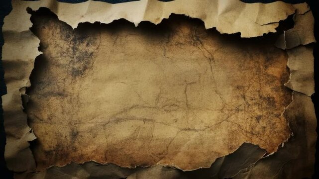 Aged burnt paper texture with torn edges and darkened spots creating vintage antique background featuring old distressed surface perfect for mysterious and historical themes