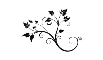 Elegant black floral vine with leaves and swirls on a white background