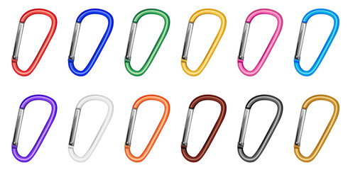 シンプルなカラビナのパーツ素材イラストカラーバリエーションセット((Simple Carabiner Clip Parts Vector Illustration Color Variation Set)