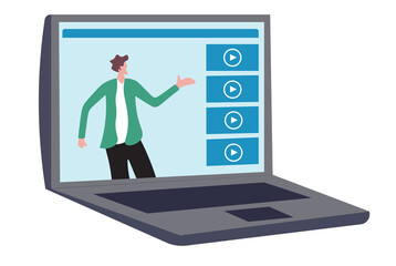 Online study learning course or internet education webinar, remote e-learning, teaching online or exam, test, knowledge wisdom concept, young man study online course on computer laptop.