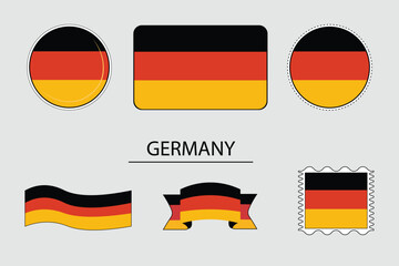 Set of German flag. Germany flag icon.German flag badge. Germans flag. German flag stamp, ribbon. National German colors black, red and yellow.