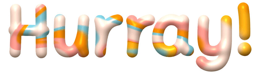 3D text “Hurray” with bold summer colors and liquify effect