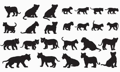 Fototapeta premium Set of Lion Cub Silhouette Vectors – Wild Animal Baby Icons for Safari, Wildlife, and Graphic Design Projects