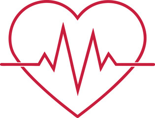 line drawing of a heart rate or pulse icon, Heart shape with pulse line. Heart rate, Heart and cardiogram line icon, heart beat pulse flat vector icon.