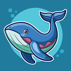 Obraz premium Cute Cartoon Whale in Ocean (1)