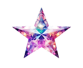 Obraz premium A faceted crystal star with rainbow colors is isolated on transparent background