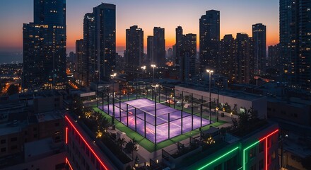 Rooftop Padel Court at Dusk: Urban Recreation