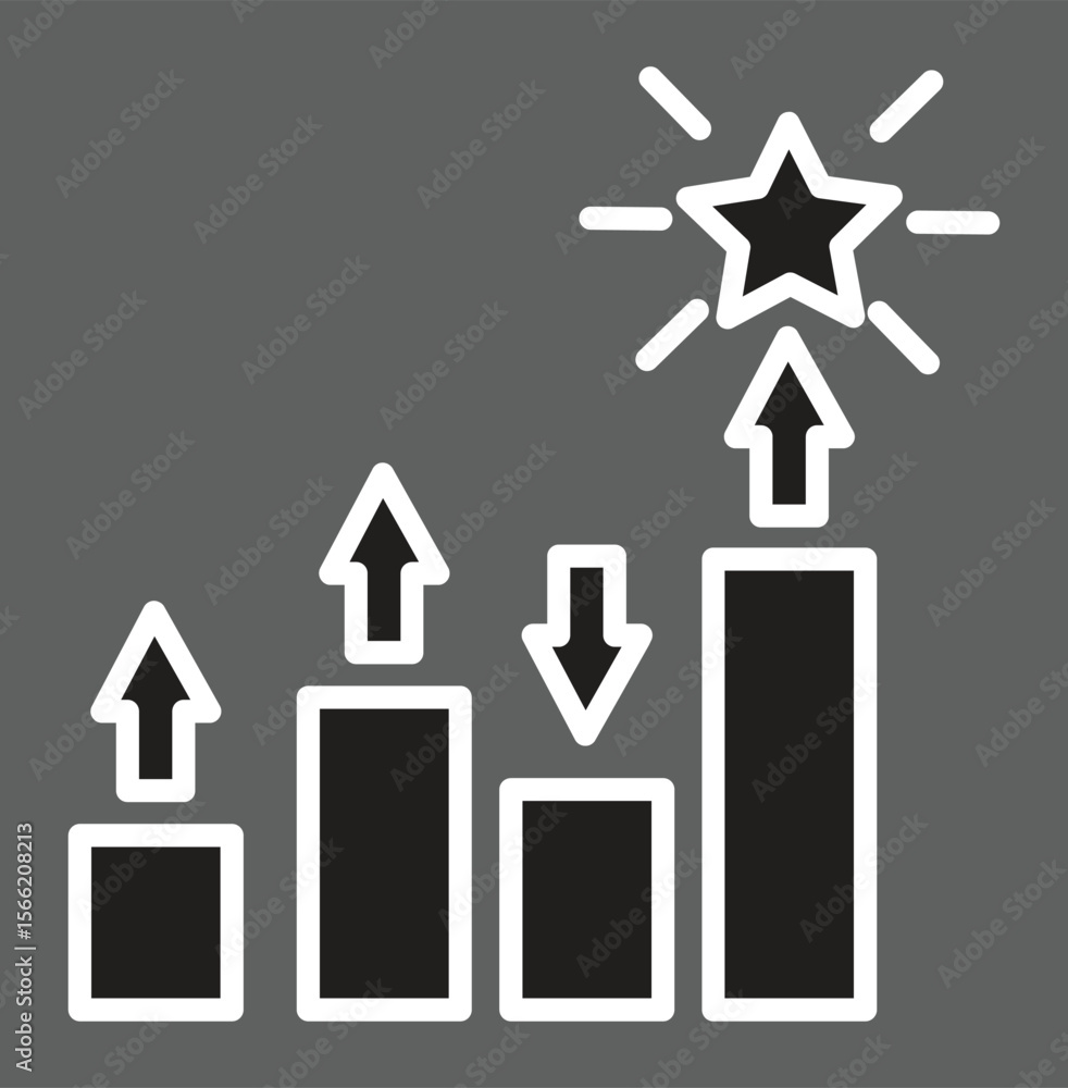 Aufkleber chart with rising star icon showing seo performance uplift or keyword growth with transparent backgr