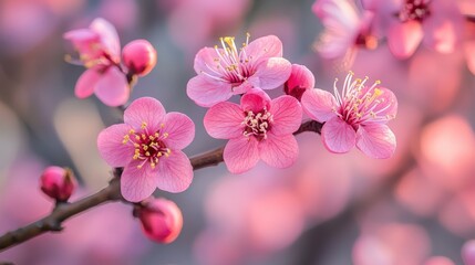 Fototapeta premium Delicate pink blossoms on a spring branch.
