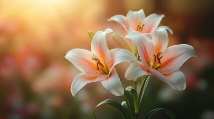 Fototapeta premium Beautiful, delicate lilies in soft sunlight.