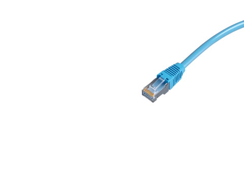 Light Blue Ethernet Cable with R J45 Connector Detailed Closeup View isolated on a transparent background
