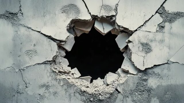 Hole crack wall concrete damage destruction rough texture decay urban construction cement broken plaster surface showing decay and destruction urban environment with rough texture and damaged