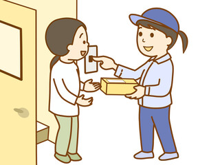荷物を手渡しする配達員