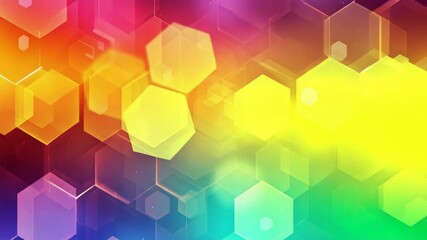 Abstract colorful background featuring glowing hexagon shapes vibrant yellow, orange, purple, and blue tones with dynamic energetic gradient pattern and futuristic light effects creating captivating - Powered by Adobe