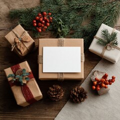 Rustic Christmas Gifts: Kraft Paper Boxes, Natural Decor, Blank Card