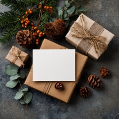 Rustic Christmas Gifts with Blank Card Mockup