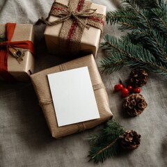 Rustic Christmas Gifts: Blank Card with Natural Decor