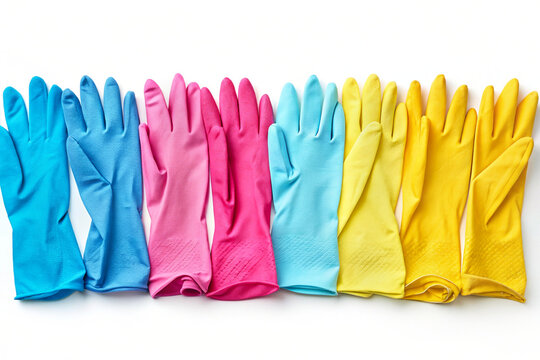 A lot of colorful rubber protective gloves for work - Powered by Adobe