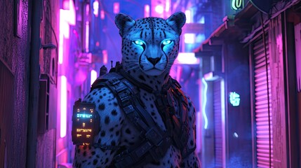 Futuristic cheetah in neon alley