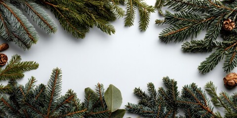 Evergreen Sprigs and Pinecones: A Serene Winter Frame