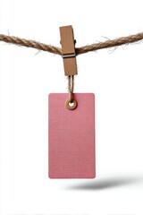 Pink Tag Hanging on Rustic Rope: Simple, Minimalist Design