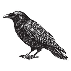 Fototapeta premium Detailed Raven Bird Vector Engraving Illustration