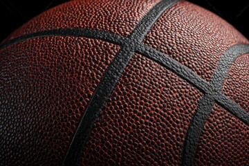 Close-up of a textured basketball: Deep brown hues and dramatic lighting