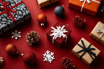 Festive Christmas Gifts: Red and Gold Decor, Elegant Style