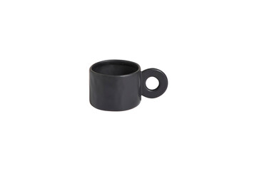 Modern dark gray ceramic mug with a round handle isolated on transparent background