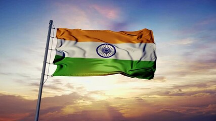 Indian flag waving proudly with vibrant colors of saffron, white, and green, showcasing Ashoka Chakra in center, symbolizing peace and unity