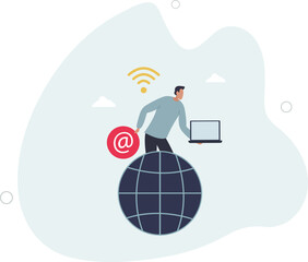 Telecommuting and work from home using phone internet .Distant job with wireless technology provision . character life .