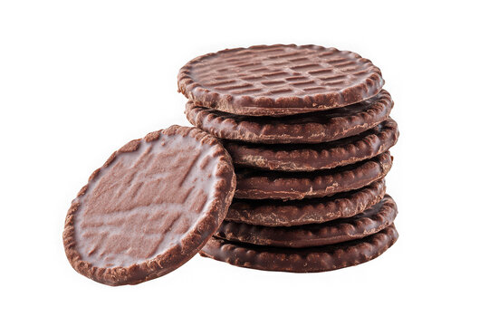 Delicious stack of chocolate mint cookies, round thin mint biscuits, sweet treat, dessert, baked good, isolated on transparent background
