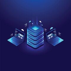 Futuristic Data Server Center with Neon Light Technology