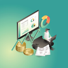 E-Learning and Financial Education Online with Graduation Hat