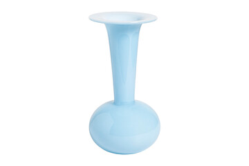 Elegant pale blue glass vase with a rounded base and flared opening isolated on transparent...