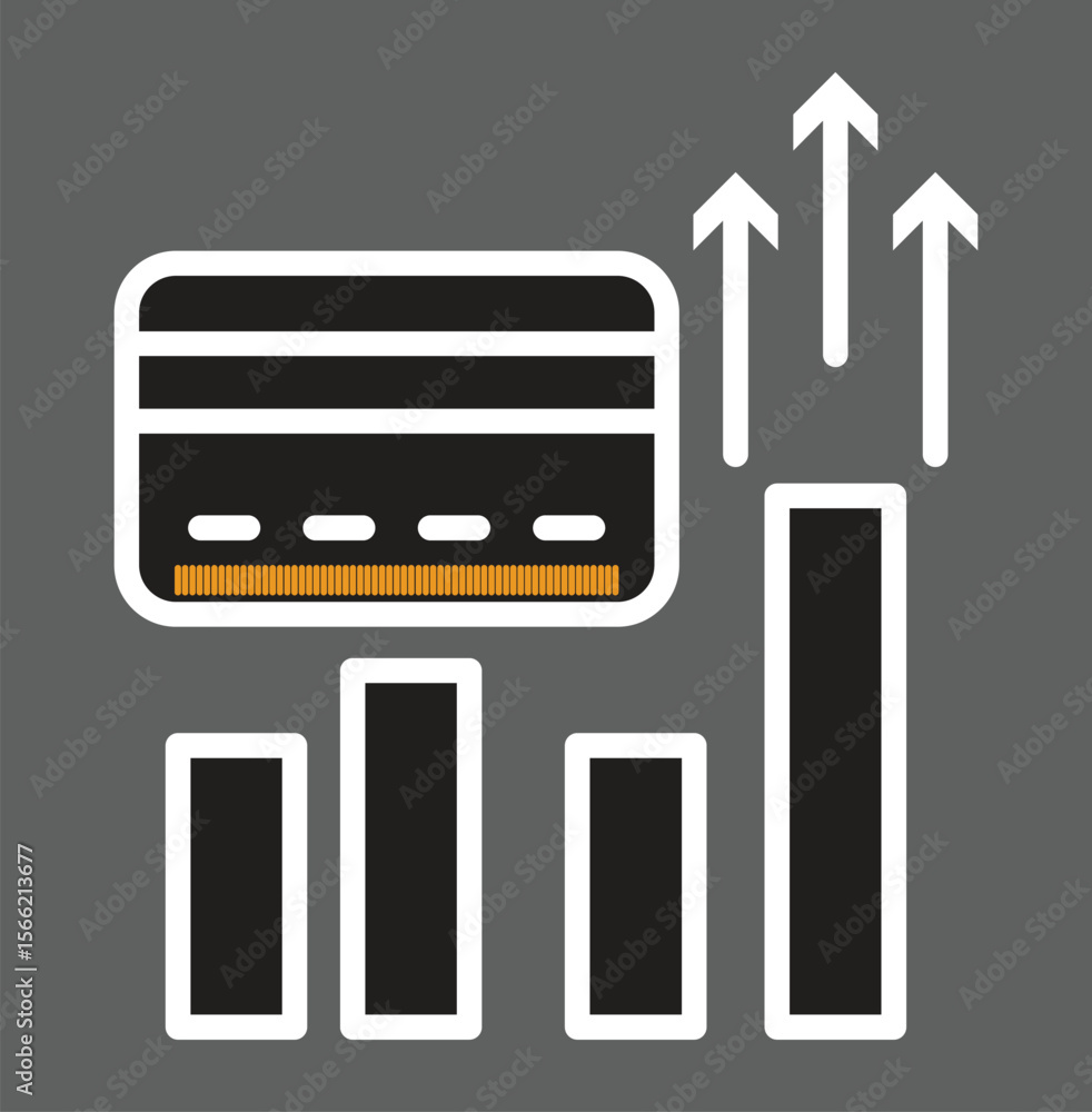 Poster credit card icon with stats showing payment behavior and purchase analytics for e-commerce seo with 