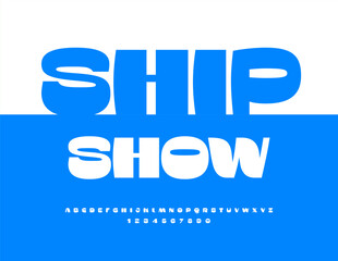 Vector Trendy icon Boat Show. Fashion White Font. Artistic Alphabet Letters and Numbers set. 